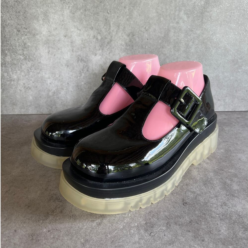 Jeffrey Campbell T-Strap Mary Jane platform shoes patent leather w lug sole Y2K
